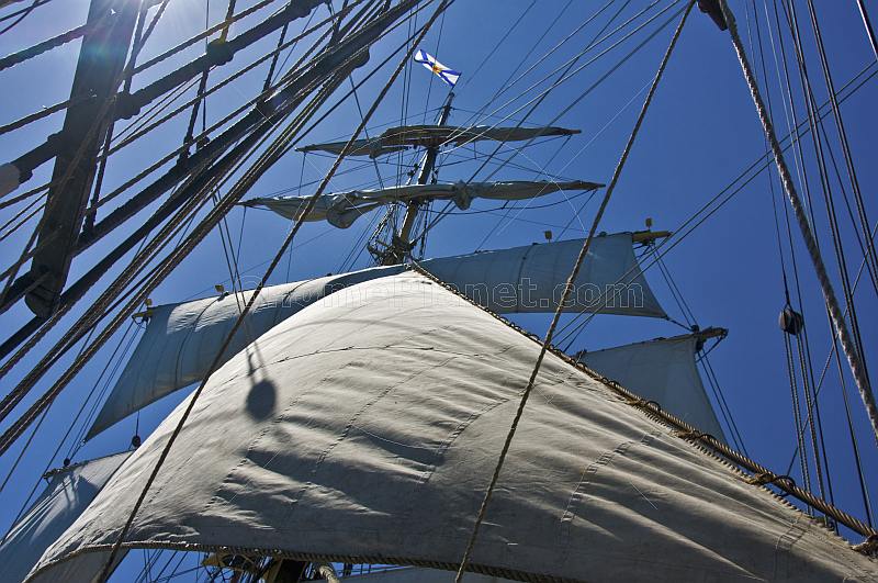 Rope sails and rigging of the tallship 'Picton Castle'.
