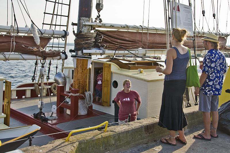 Visitors to Pictou Docks chat with crew members of the schooner 'Roseway'.