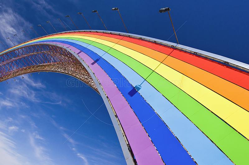 A rainbow arch greets the visitor arriving at the Erlian China-Mongolia border Crossing post.