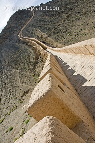 The reconstructed Great Wall of China at the Shiguan Gorge, near Jiayuguan.