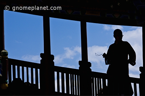 Silhouette of Buddhist monk at the Gao Temple.