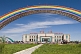 A rainbow arch greets the visitor arriving at the Erlian Border Crossing post.