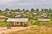 A jumbled village of shacks with corrugated iron roofs.