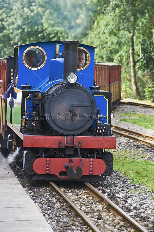 An approaching steam train at Kirklees Light Railway at Clayton West.