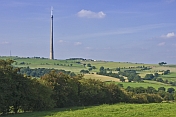 The 330m 1080 feet high Emley Moor TV transmission tower dominates surrounding countryside.