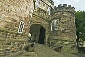 Gatehouse and entrance to Skipton Castle - a well preserved medieval castle first built in 1090.