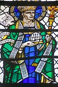 Stained glass window of bishop in the Cathedral Church of Saint Peter.