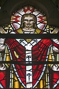Stained glass window of Jesus Christ in the Cathedral Church of Saint Peter.