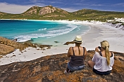 caption: Two Girl Hikers rest at Thistle Cove