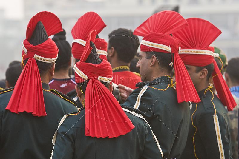 Indian Soldiers With Red Turbans and Black Uniforms