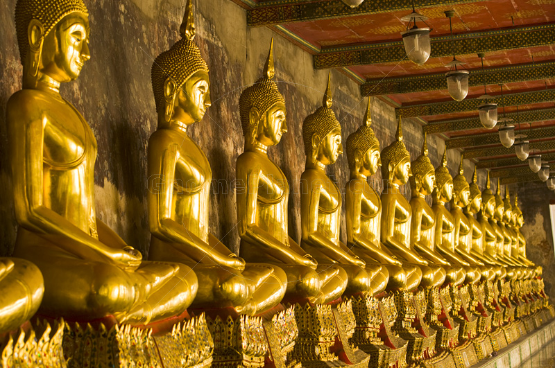 Line of Gold Buddhas at the Wat Pho