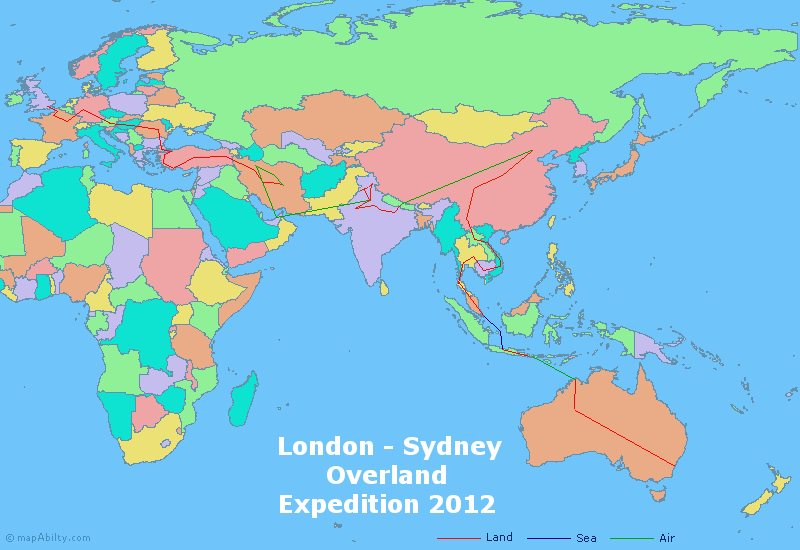 map of asia - oceania overland expedition in 2012