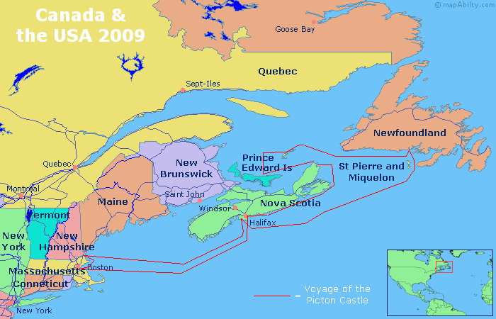 Map of North American Tallship Voyage on the Picton Castle in 2009